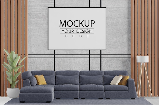 Poster Frame in Living Room PSD Mockup – Download Free Stock Photo