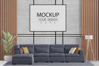 Poster Frame in Living Room PSD Mockup – Download Free Stock Photo