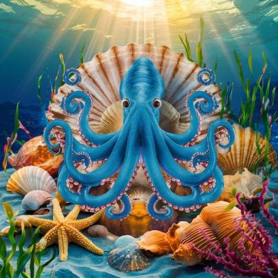 An Illustration of an Octopus with the Sun Shining Behind It – Free Download