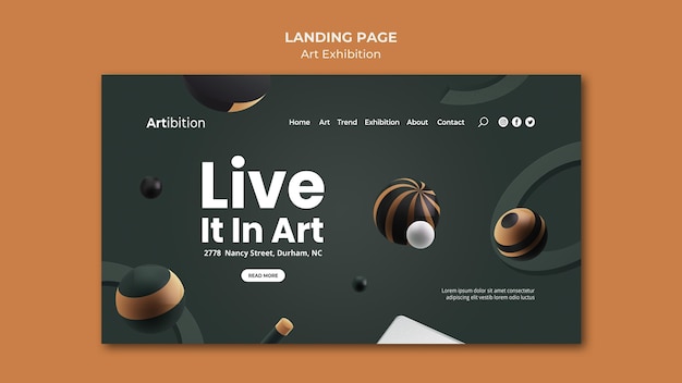 Geometric Shapes Landing Page Template for Art Exhibition – Free Download