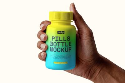 Hand Holding Pill Bottle Mockup – Free Download