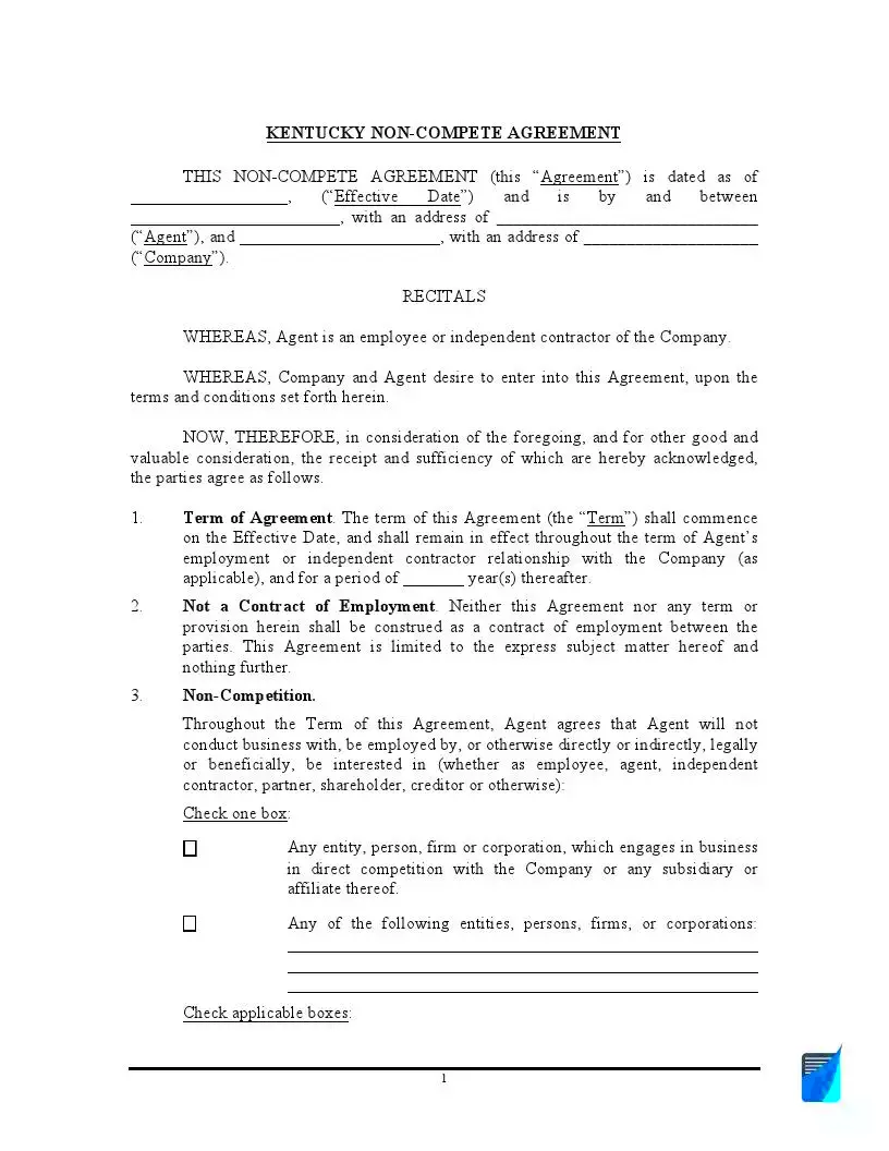 Kentucky Noncompete Agreement Template and Laws