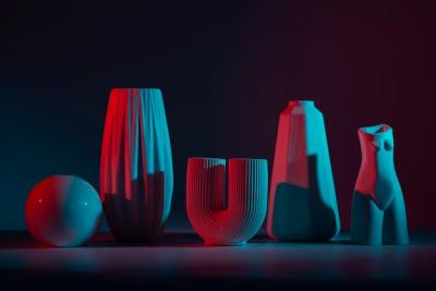 Modern Vases Showcased in Red and Blue Light – Free Download