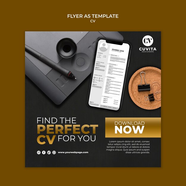 Luxurious Golden Square Flyer Template for CV – Free Download