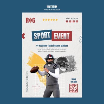 American Football Invitation Template in Flat Design – Free Download