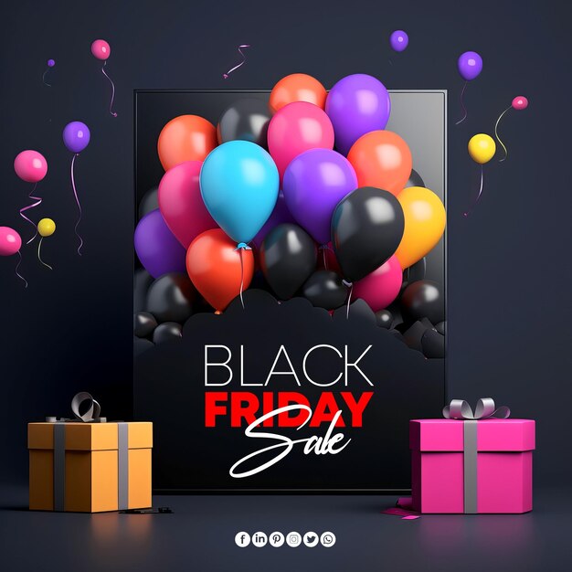 A Black Friday Special Poster Featuring Balloons and a Gift Box – Free to Download