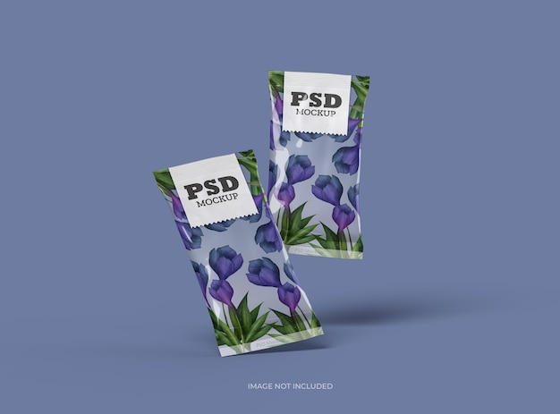 PSD Packaging Template for Pillow Food Snack Bag – Isolated on Transparent Background 3D Render | Free Download