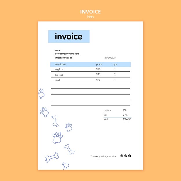 Pet Food Shop Business Invoice Template – Free Download