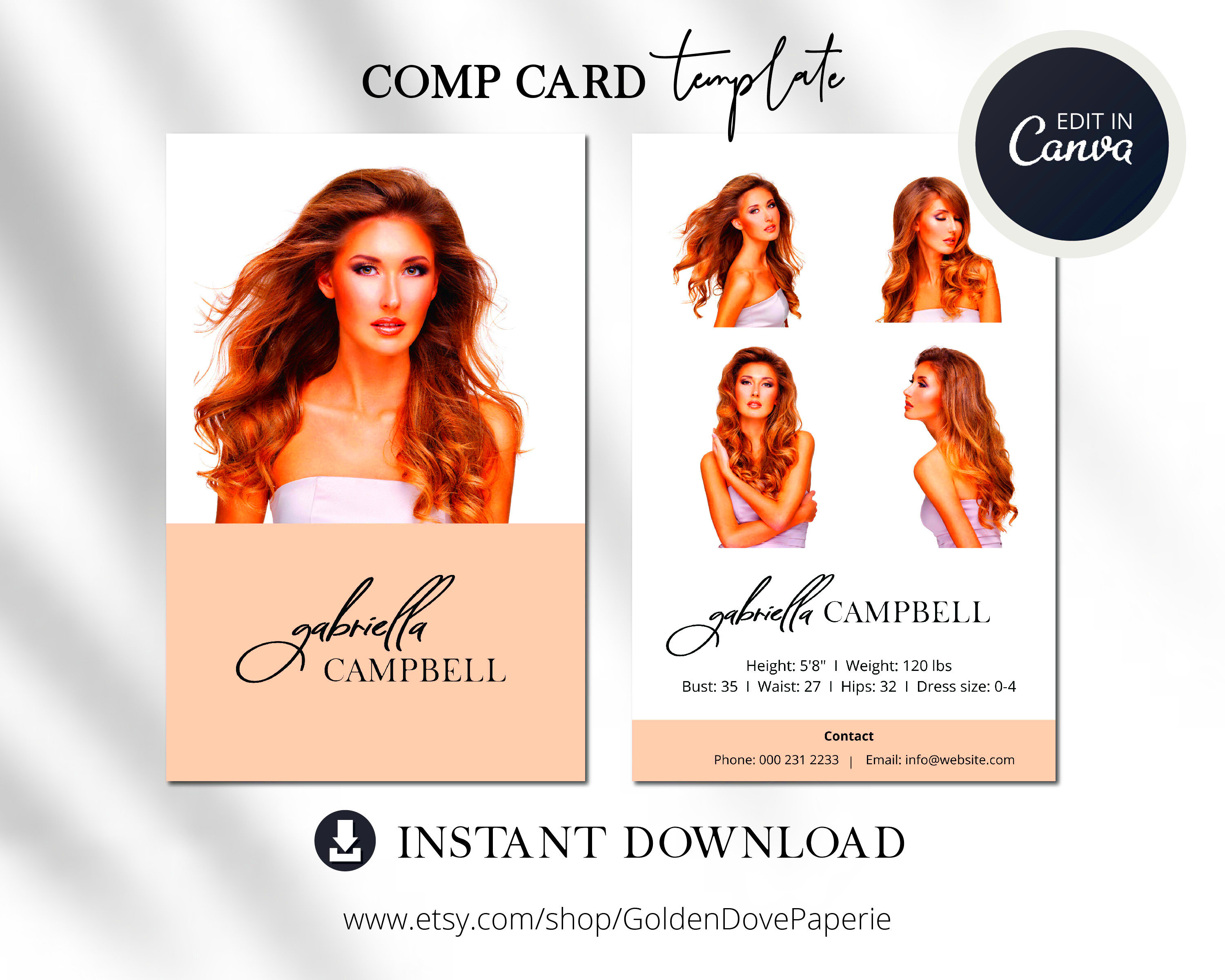 Model COMP CARD TEMPLATE Canva Template Comp Card Easy Etsy UK