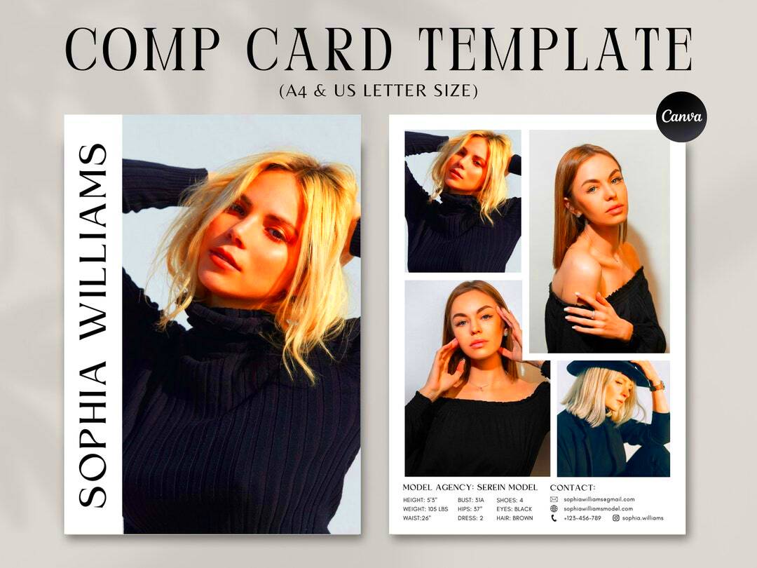 Modeling Comp Card Template Fashion Model Zed Card Model Portfolio 