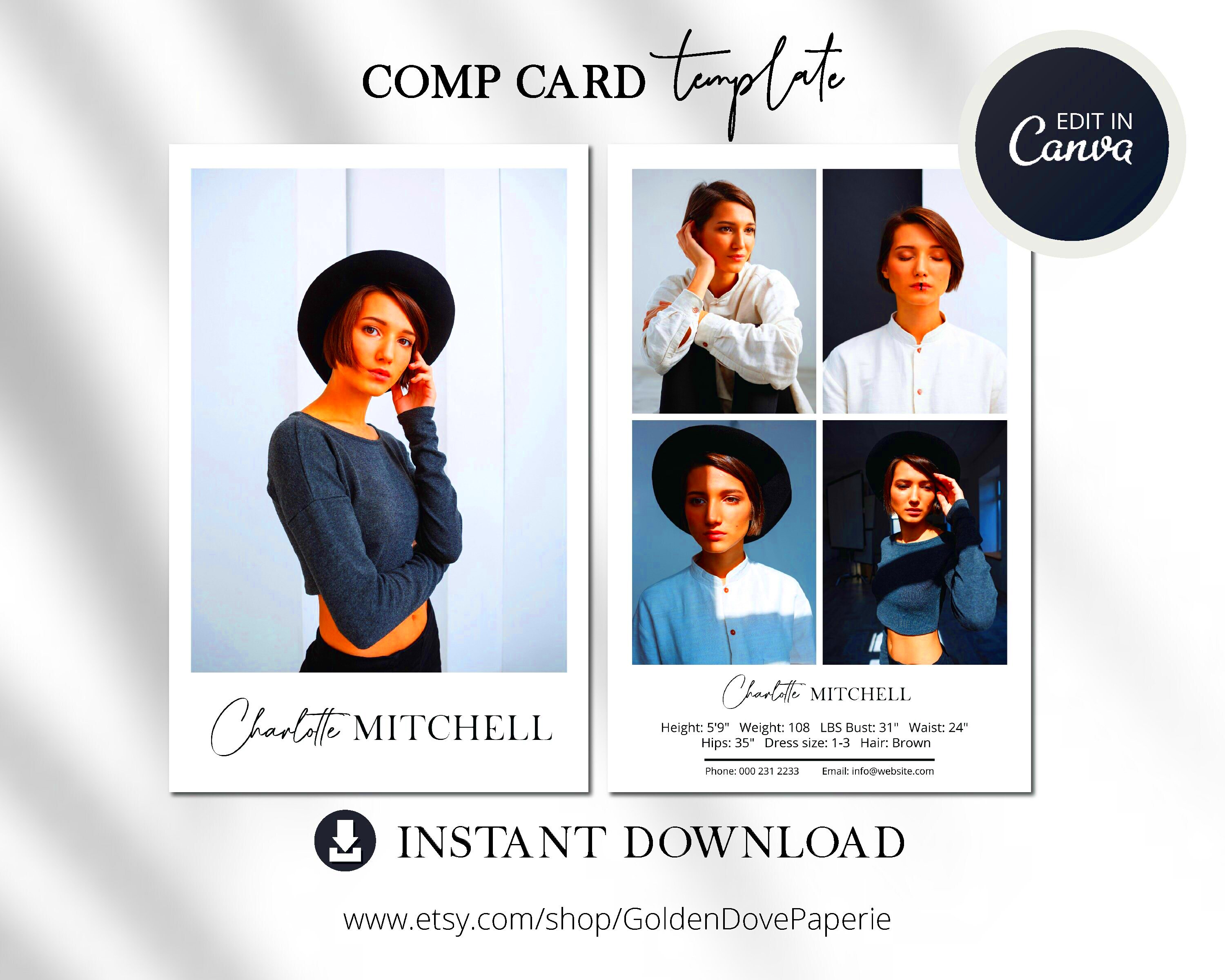 COMP CARD TEMPLATE Canva Template Comp Card Easy Editable Etsy