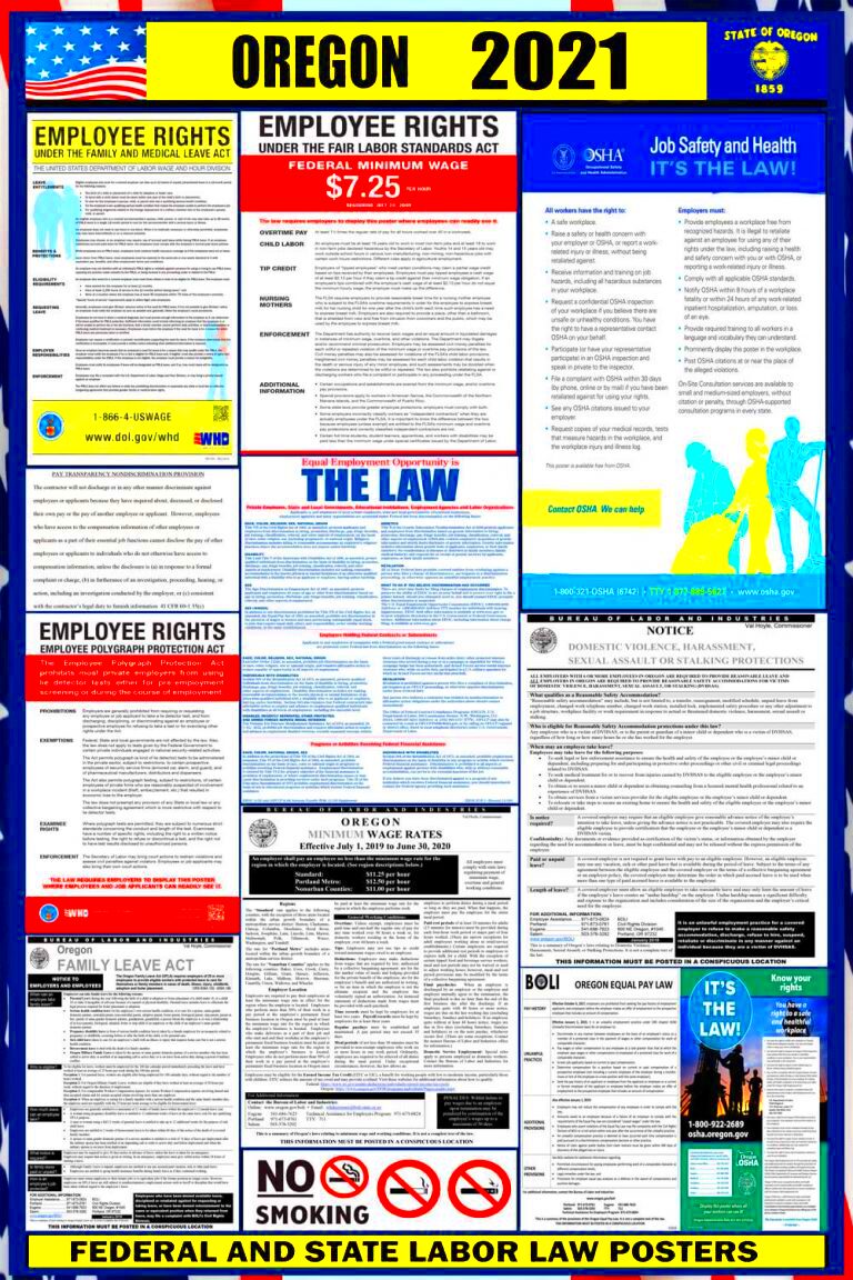 2021 Oregon Labor Law Posters State Federal OSHA LABORLAWHRSIGNS