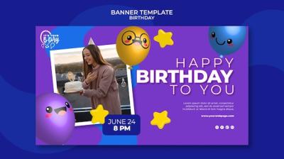 Funny Balloons Horizontal Banner for Birthday Party – Free Download