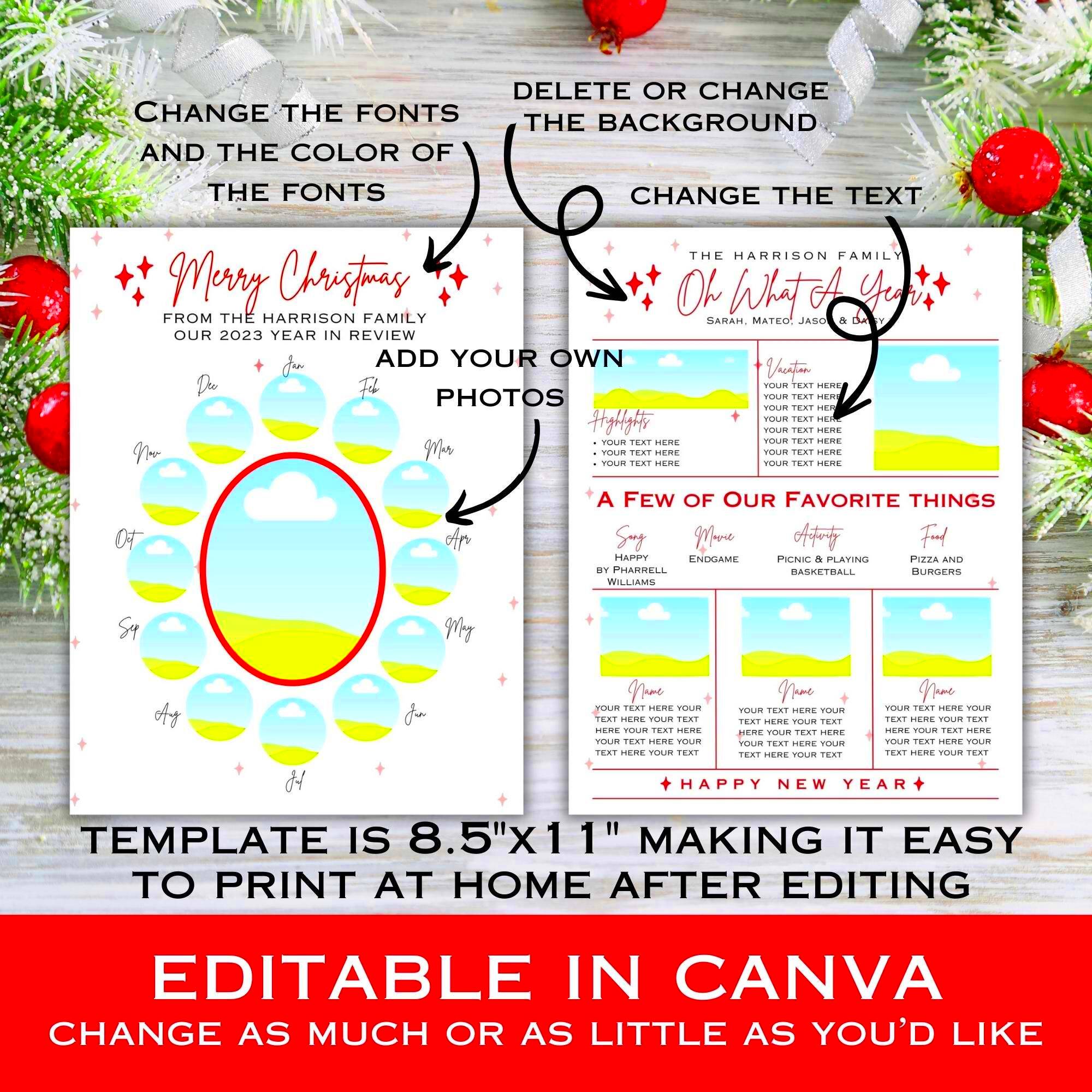 Year in Review Template Editable Canva Template Christmas Family 