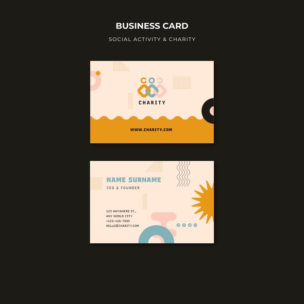 Charity Activity Business Card in Flat Design – Free Download