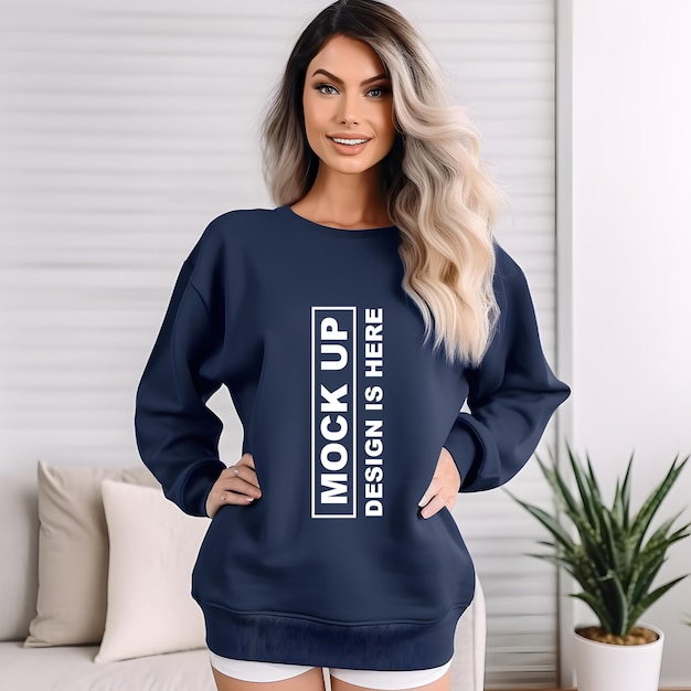 Women’s Blue T-Shirt Mockup, Sweatshirt and Hoodie Mockups – Free Download