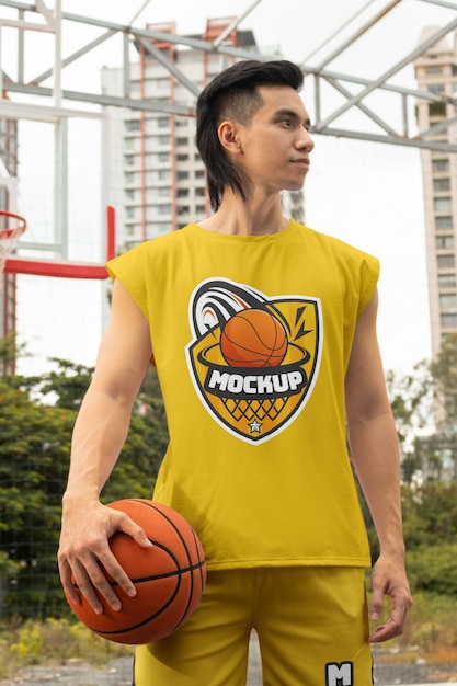 Basketball Player Mock-Up Jersey Design on Outdoor Court – Free Download