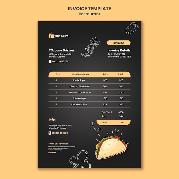 Restaurant Invoice Template for Food Businesses – Free Download