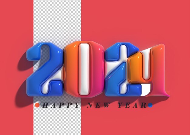 Happy New Year 2024 Typography – Transparent PSD Template for Free Download