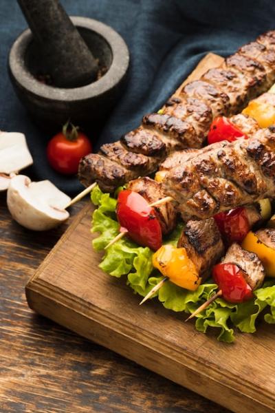 Delicious High Angle Kebab with Meat and Vegetables – Free Stock Photo for Download