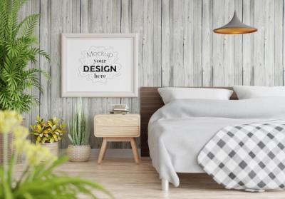 Poster Frame Mockup in Bedroom Setting – Free Download