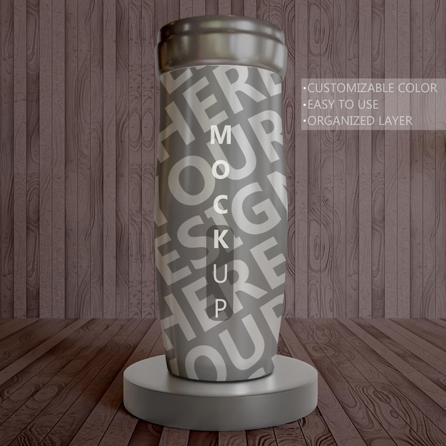 Close Up Tumbler Mockup Isolated on Wooden Plank – Free Download