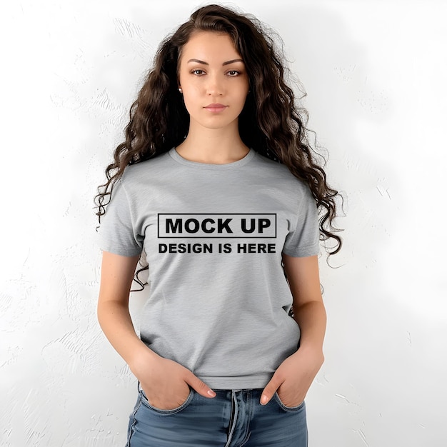 Stylish Gray T-Shirt Mockup for Girls – PSD Apparel Mockup for Free Download