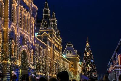 New Year in Moscow: Festive Buildings and Illuminated Tree Near Red Square – Free Stock Photo, Download Free