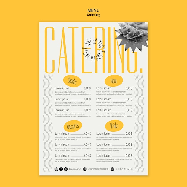 Flat Design Catering Service Menu Template – Free Download