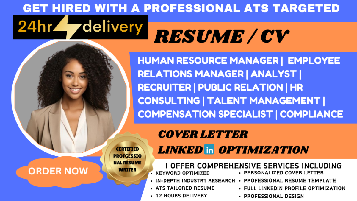 I Will Craft a Professional Resume for Human Resource, Public Relations, Talent Management, and Recruiting Roles