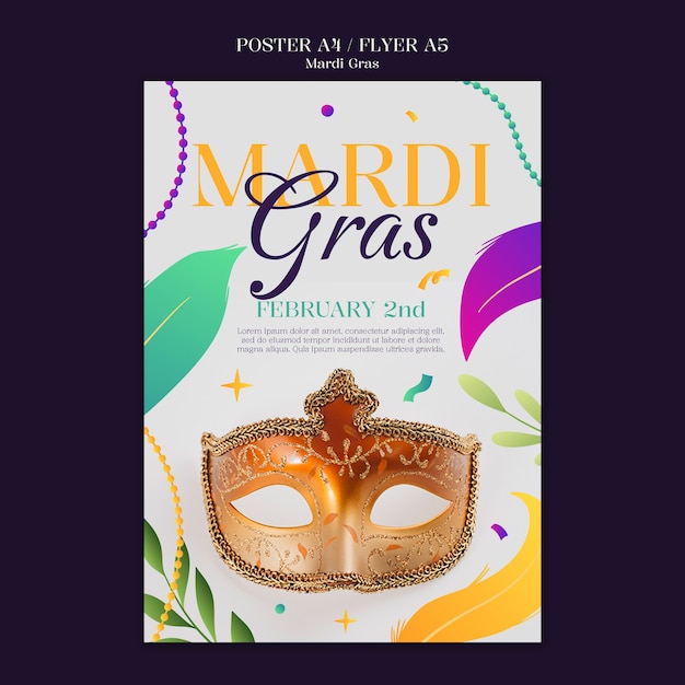 Flat Design Mardi Gras Poster Template – Free Download