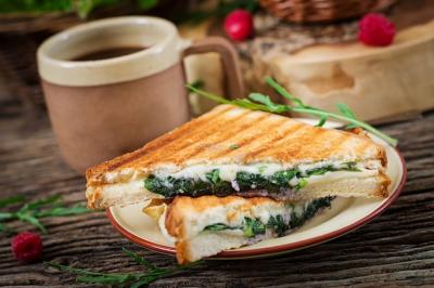 Panini Sandwich with Cheese and Mustard Leaves – Morning Coffee and Village Breakfast | Free Download