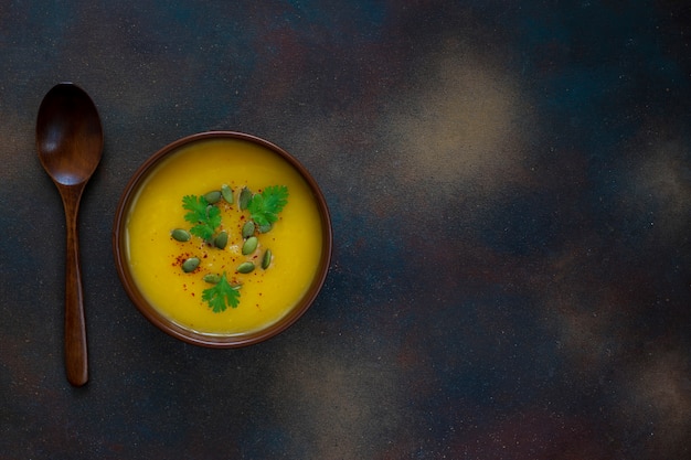 Roasted Butternut Squash Cream Soup with Pumpkin Seeds – Free Stock Photo for Download