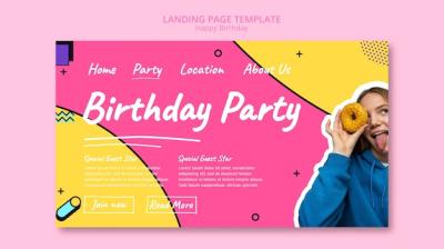 Flat Design Birthday Party Landing Page Template – Free Download