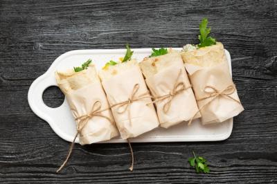 Delicious Flat Lay Burritos on Wooden Background – Free Download