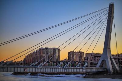 Suspension Bridge in the City at Sunset – Free Download