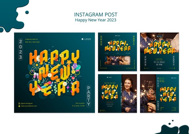 New Year 2023 Instagram Post Template Design for Free Download