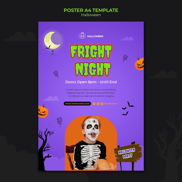 Halloween Vertical Poster Template Featuring Kids in Costumes – Free Download