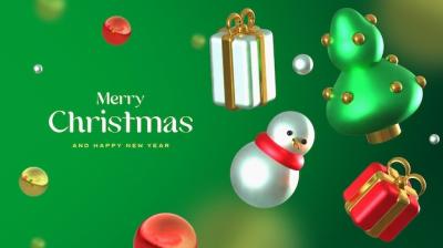 Beautiful Merry Christmas Banner Template with 3D Realistic Elements – Free to Download