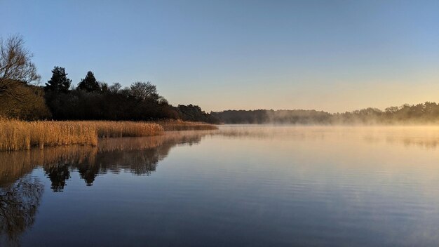 Scenic Views of Foggy Lake Reflections Against Sunrise Sky – Free Download