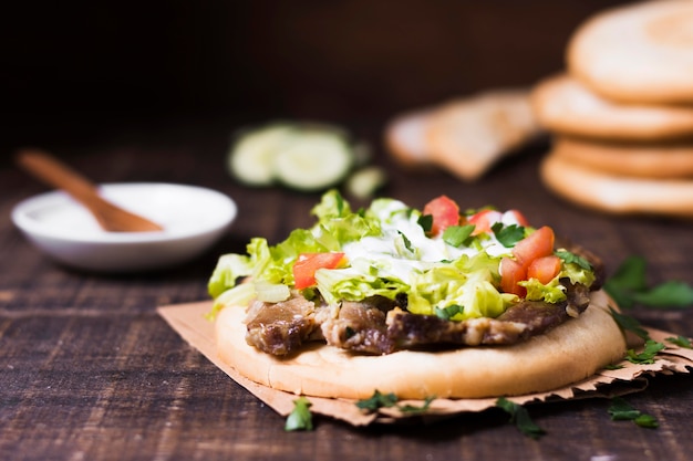 Arabic Kebab Sandwich with Veggies in Pita Bread – Free Download