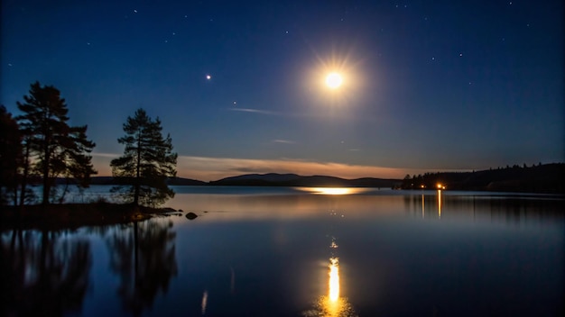 Moonlit Lake with Stars and Reflection – Free Stock Photo for Download