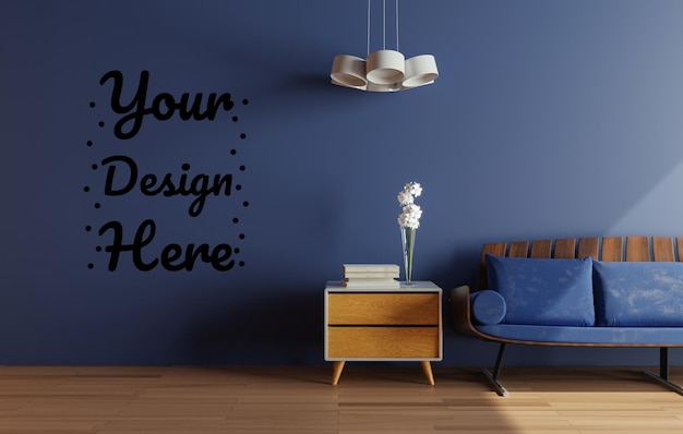 Modern Scandinavian Living Room Mockup with Sofa and Blue Wall – Free Stock Photo for Download