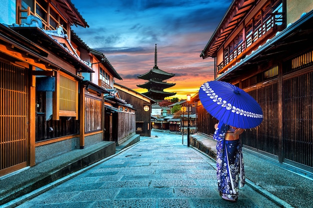 Japanese Traditional Kimono at Yasaka Pagoda and Sannen Zaka Street, Kyoto – Free Download