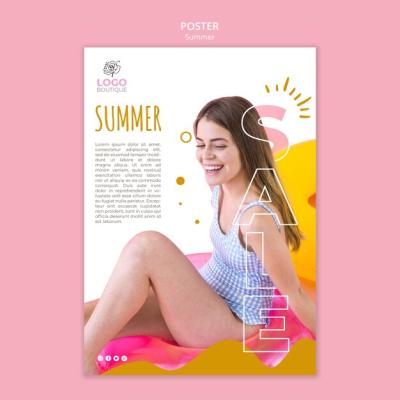 Summer Sale Poster Template Featuring Girl – Download Free Stock Photo