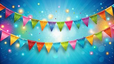 Colorful Party Flags on Blue Background with Bokeh – Free Stock Photo, Download Free