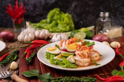 Shrimp Salad with Boiled Egg and Scallions – Free Stock Photo for Download