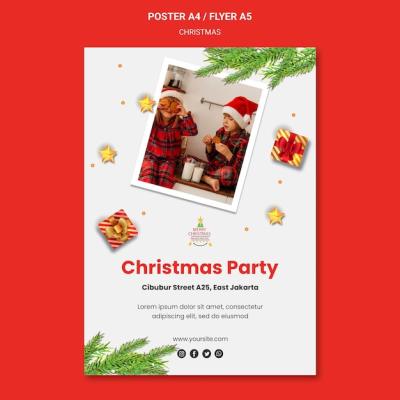 Christmas Party Poster Featuring Children in Santa Hats – Free Download