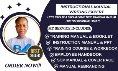 I Will Create Training Manuals, Instruction Manuals, SOP Manuals, Employee Handbooks, and PowerPoint Presentations