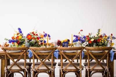 Table with Wooden Chairs Decorated with Colorful Flowers and Candles – Free Stock Photo, Download for Free